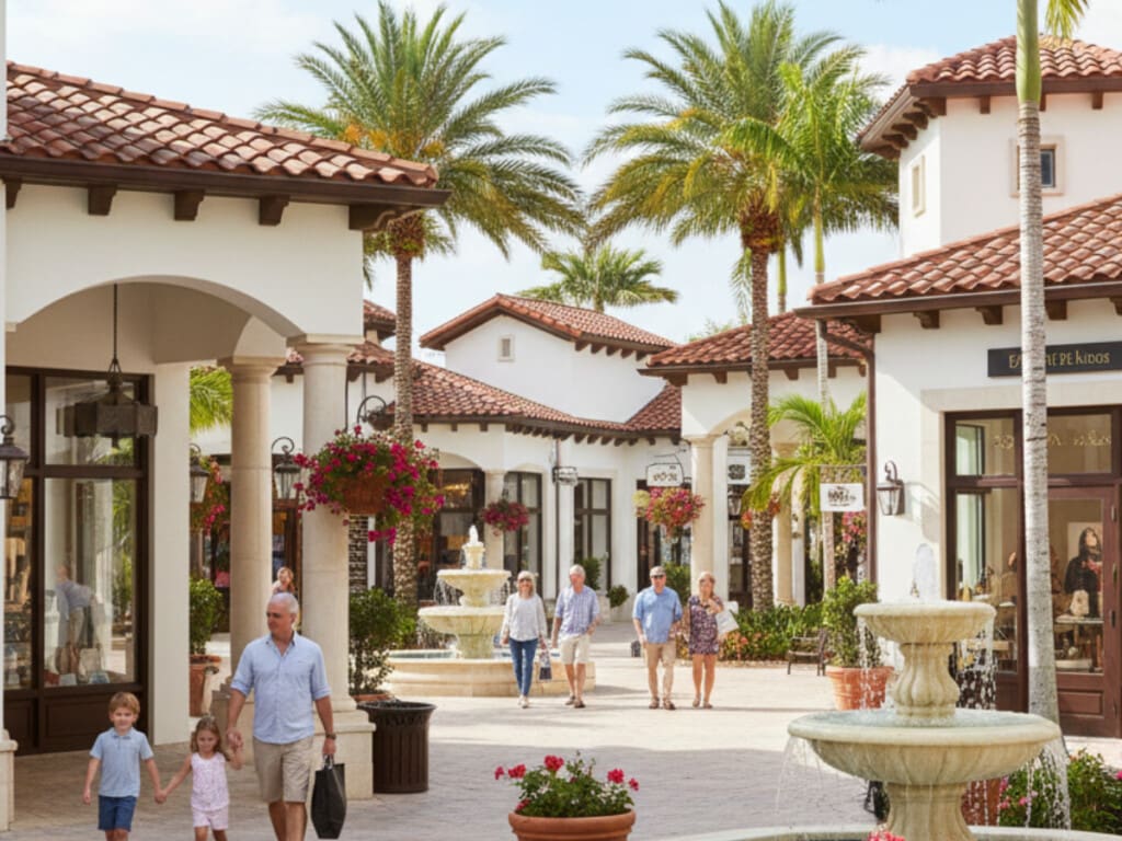couple walking through the outdoor promenade at bonita bay