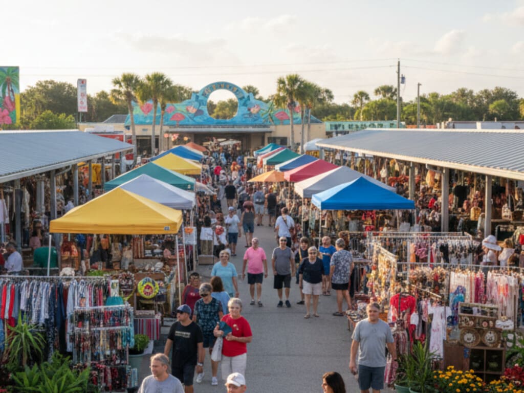 busy day at the Flamingo island flea market