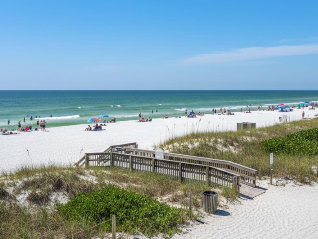 boardwalk leading to little hickory island beach