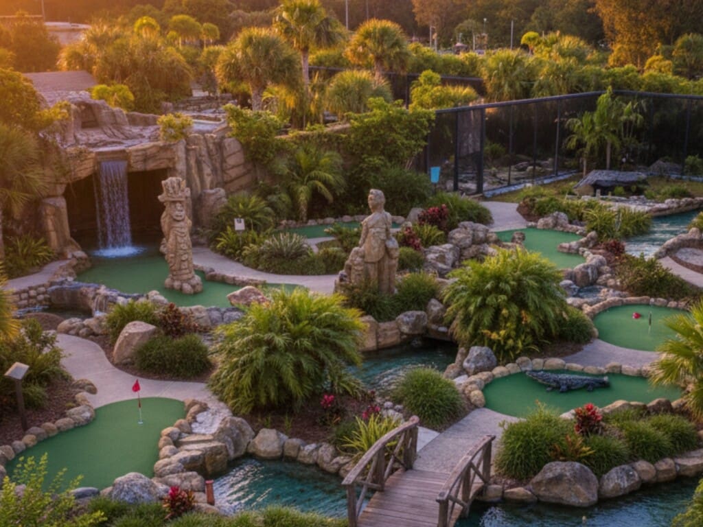 AI representation of an aerial shot of congo river mini golf
