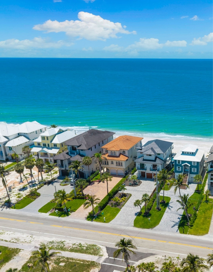 aerial shot of homes in bonita springs along bonita beach
