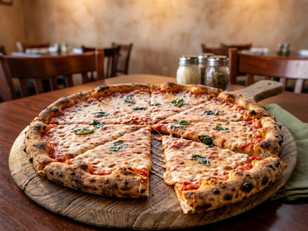 margherita pizza at leoni's pizzeria